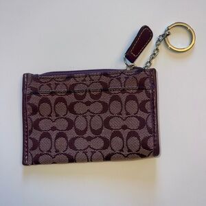 Coach Zippered Card Case ID Holder Key Chain Purse Purple Canvas